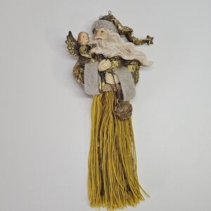 VINTAGE Old World Santa Claus Tassel Bottom Gold Christmas Ornament Decoration